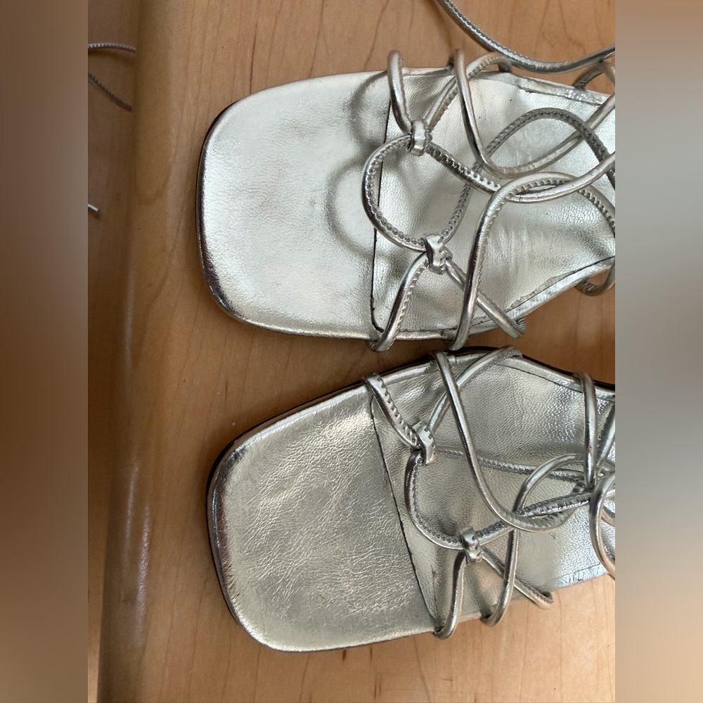 BY FAR Alexander Silver Metallic Leather Sandals Square Toe EU 36 US 6 - Picture 8 of 16